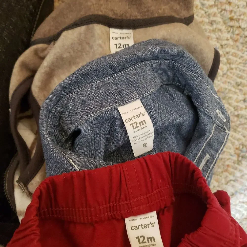 Carter’s Baby Boy 3-Piece Vest Set Denim Shirt Maroon Pants 12 Months